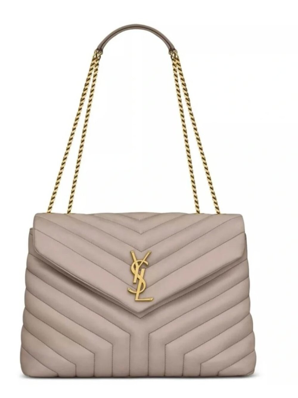 Saint Laurent Medium Loulou Matelassé Leather Shoulder Bag Color: Dusty Grey